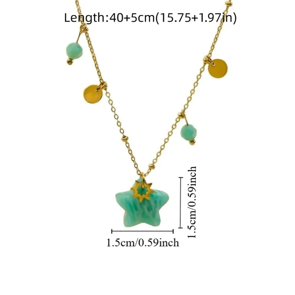 سترة سلسلة حبة نجمة حجر قلادة خمر مجوهرات الأزياء دلاية شكل نجمة سلسلة عنق المرأة الطبيعية الرقبة المختنق الرقبة الديكور #6