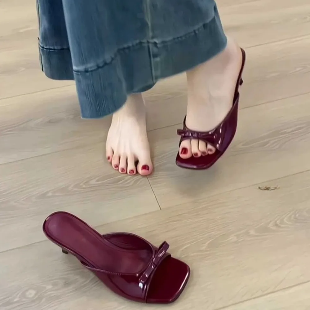 

Новые женские туфли 2026 года: модные мюли с квадратным носком на высоком каблуке, с бантом-бабочкой, летние шлепанцы для вечеринок, Zapatos De Mujer