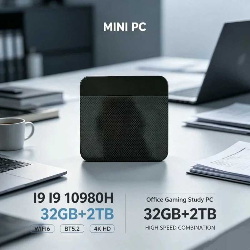 Compact Desktop Computer Core I9-10980HK 32GB RAM 2TB SSD WiFi6 BT5.2 4K HD Mini PC for Office Gaming Study