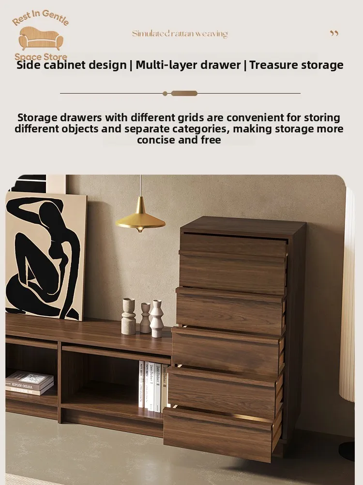 New Chinese style medieval style floor-to-ceiling TV cabinet storage cabinet living room side cabinet walnut solid wood bone