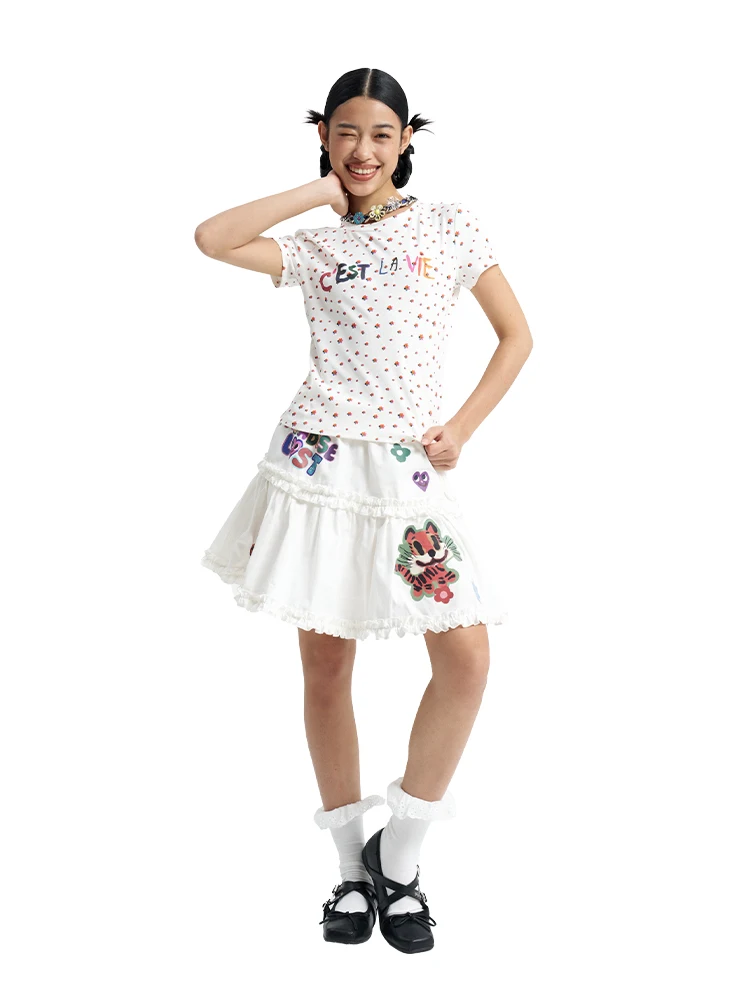 

Футболка Iscrcolour MOF с цветочным принтом, облегающая, с коротким рукавом, модная, хлопковая, с круглым вырезом, для молодых женщин