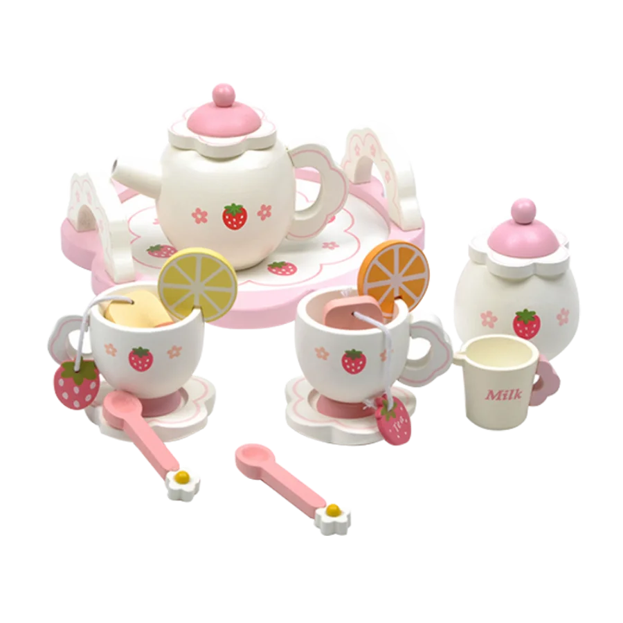 Early education simulation children playing house, white strawberries, afternoon tea, cake, tea set combination, girls' kitchen,