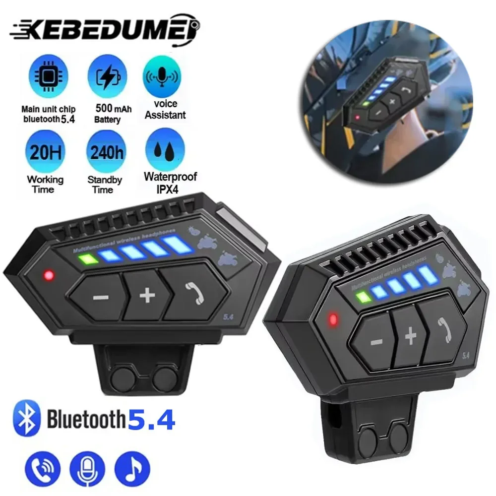 KEBIDUMEI Motorcycle Helmet Headset Bluetooth Voice Assistant Moto Earphone Handsfree Call Noise Reduction with Ambient Light