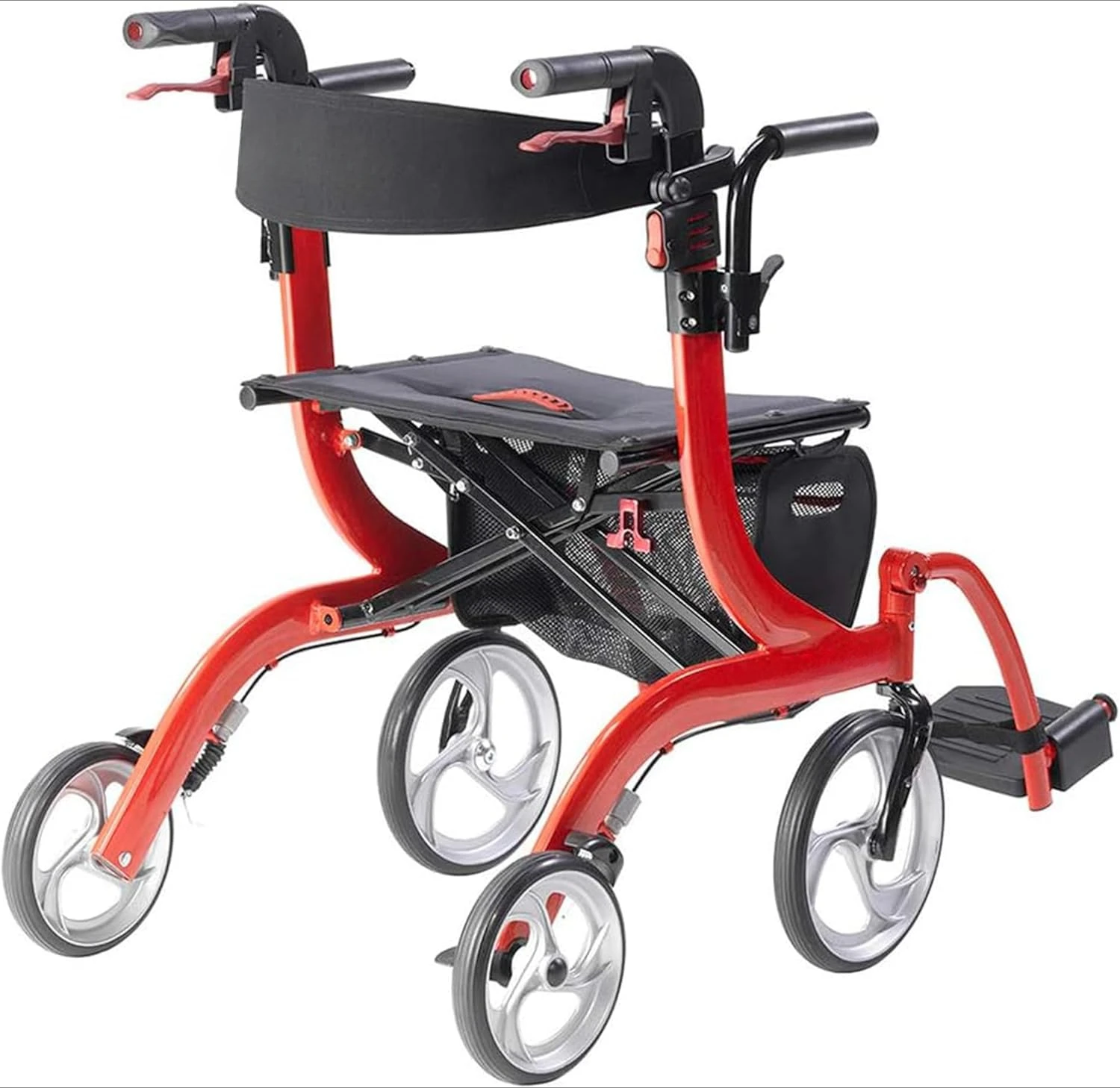 Nitro Dual Function Transport Wheelchair and Rollator Rolling Walker Combo with Hand Activated Brakes and Back Sup