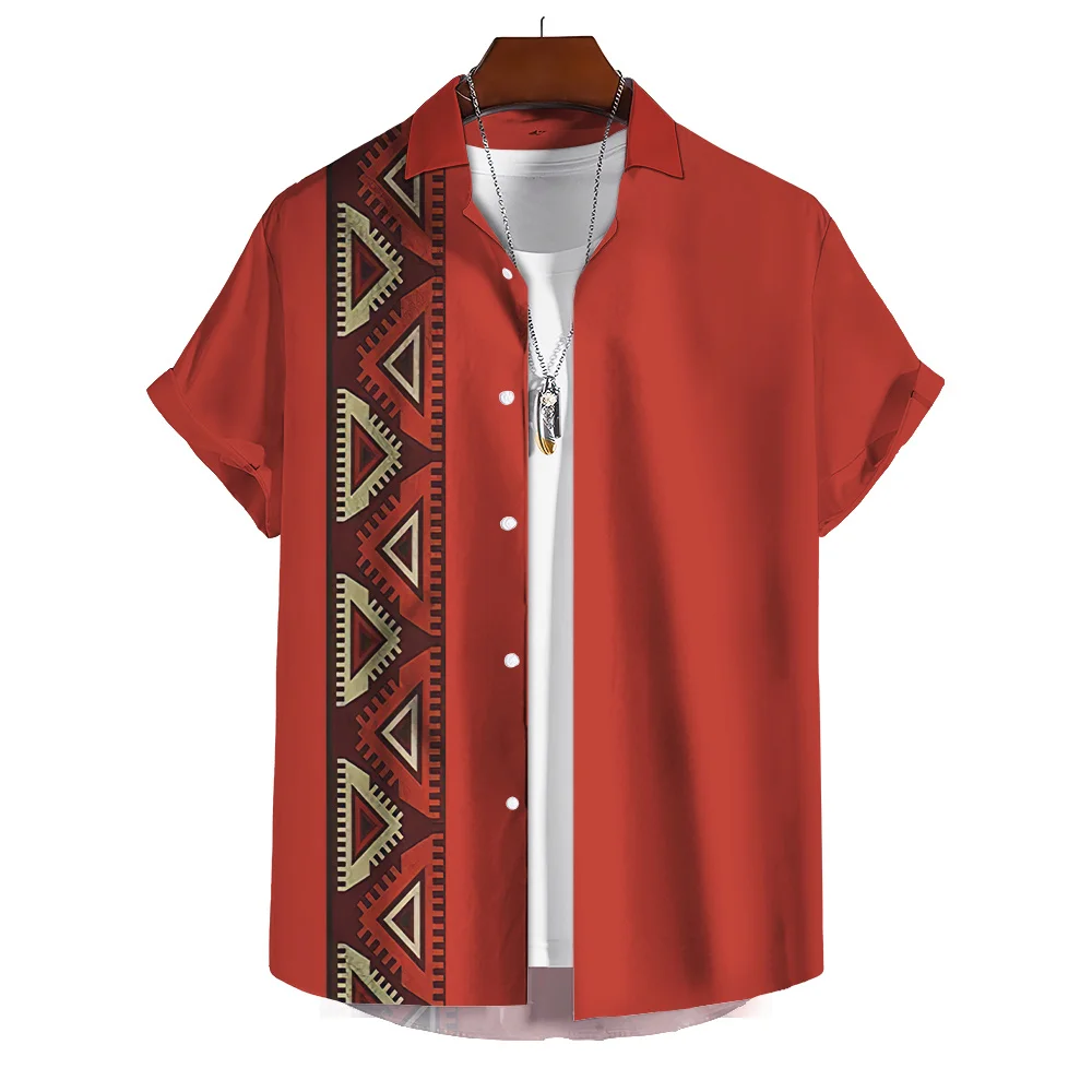 Summer New Mens Ethnic Style Shirts Fashion Button Up Short Sleeve Shirt Trendyol Men Vintage Hawaii Blouses Ropa Hombre