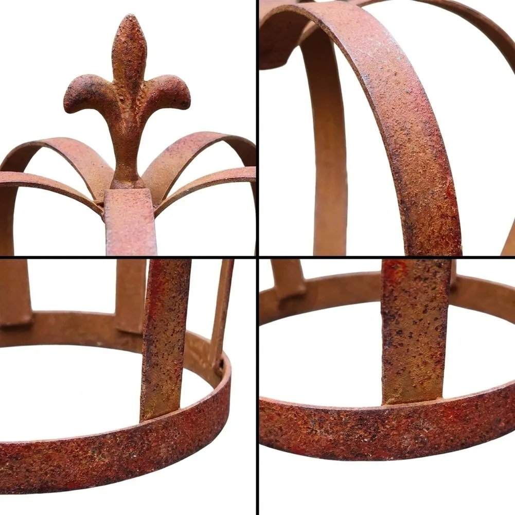 Decorative Flower Pot Rack Outdoor Plant Stand Rustic Crown Plant Stand Iron Construction Vintage Aesthetic Compact Footprint