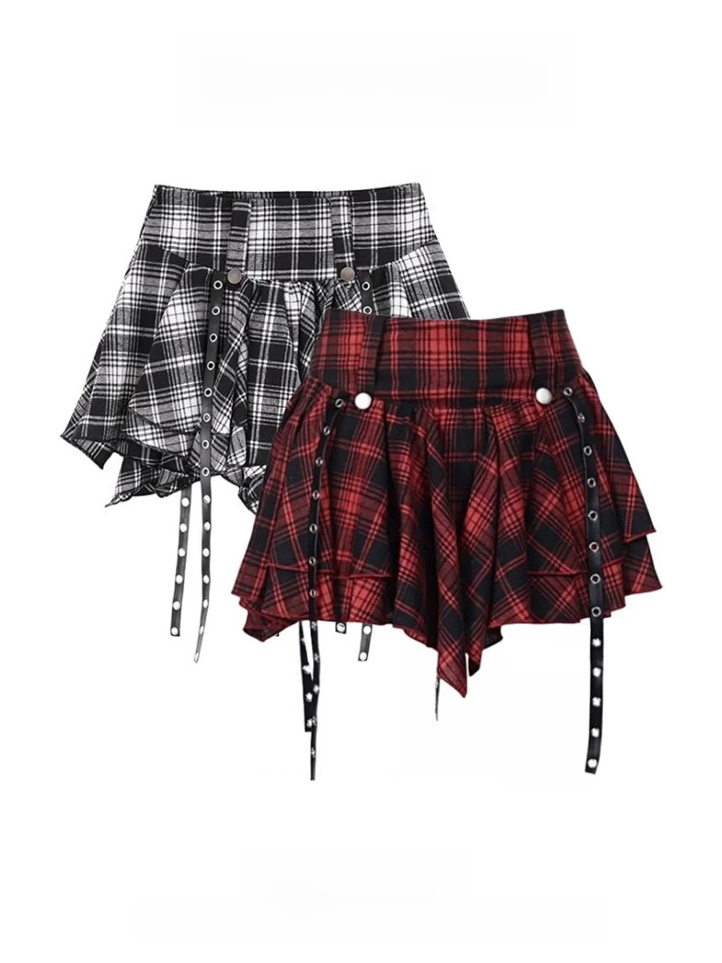 

K Красная клетчатая юбка женская летняя Y2K Spicy Girl пышная юбка-тортик плиссированная юбка легкая субкультура нерегулярная