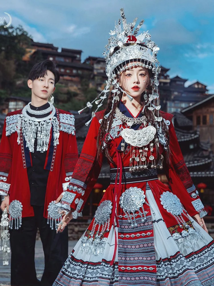 Miao Costume Couple Dress Suit Wedding Clothes Tujia Ethnic Minority Style Costumes