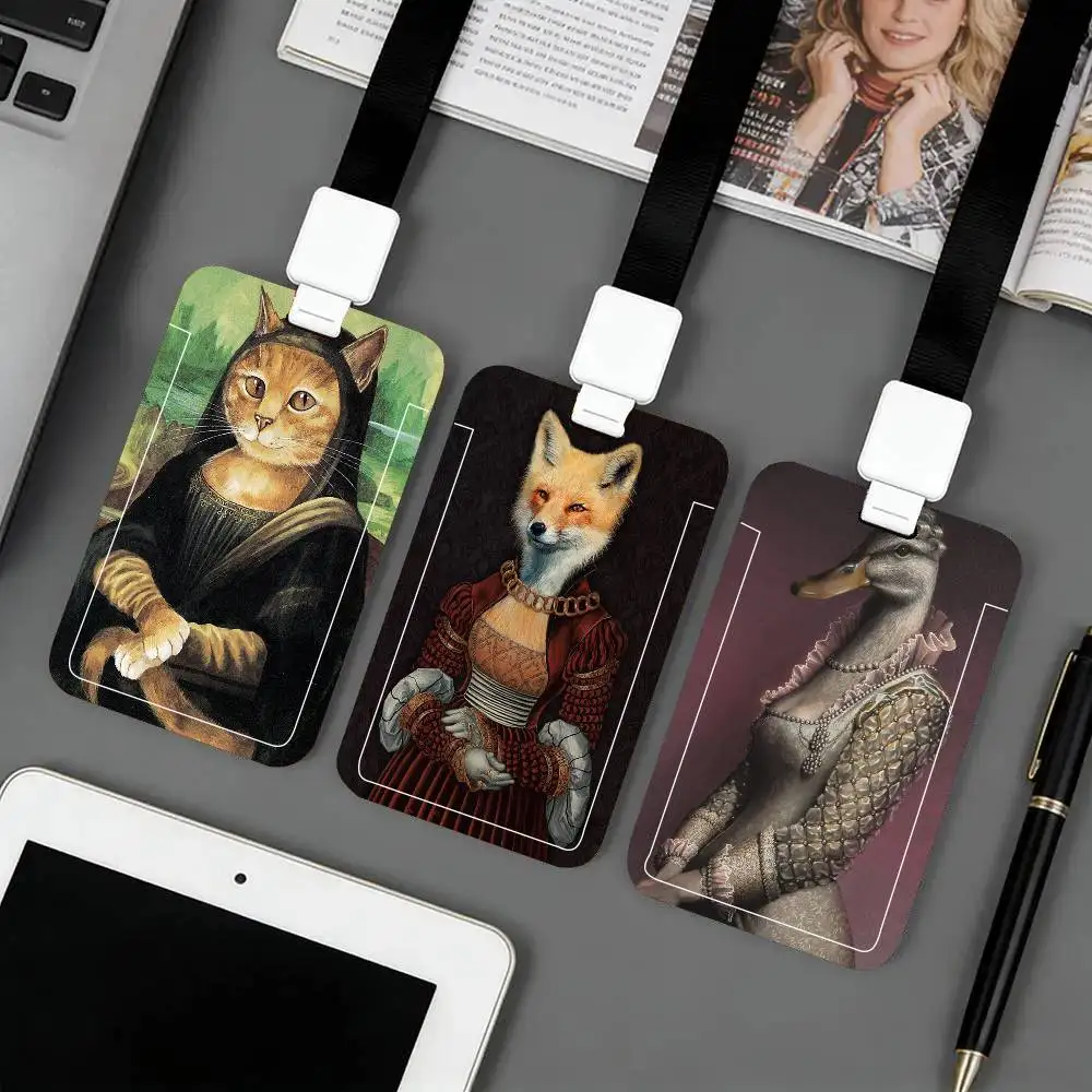 Animal Portraits Black Lanyard Card Holders Student Meal Cards And Campus Ids School