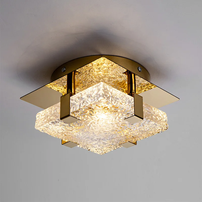 

Modern Clear Crystal Ceiling Lamp Gold Metal Bedroom Kitchen Parlor Lighting Fixtures