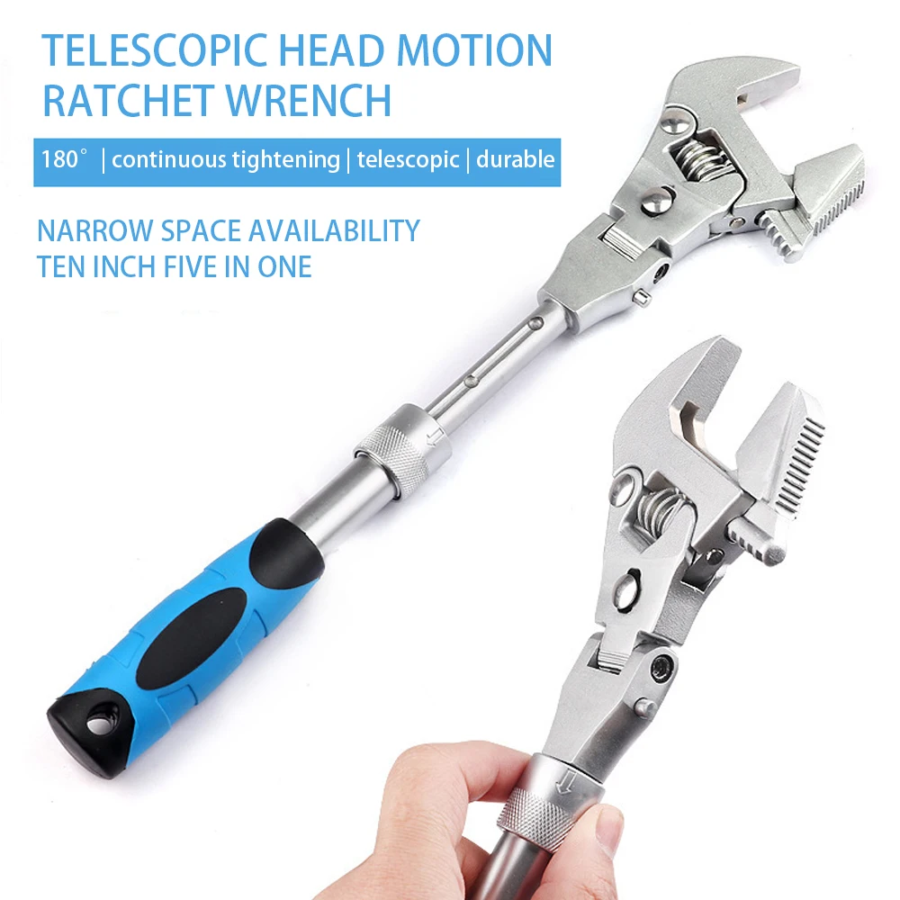 

5 in 1 10-inch Telescopic Torque Wrench Folding Shaking Head Ratchet Wrench for Bathroom & Air Conditioner Repair