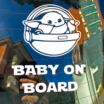 Samolepky na nárazník auta Baby Yoda na palubě, dekorace na okna a zadní část auta, varovné nálepky, vtipná dekorace 10 nejlepší prodej Autopříslušenství Yoda - №3