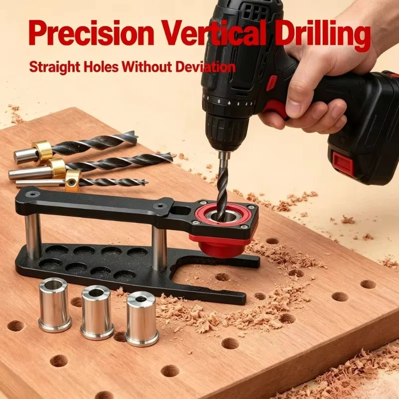 Flat Surface Drilling Jig Vertical for Drilling Locator Wood Drill Sleeves Φ6/8/10mm Aluminum Alloy Hole Jig Woodworking Tools