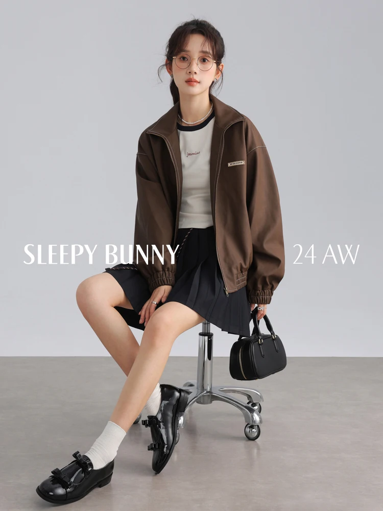 트렌디 한 레트로 느슨한 가죽 자켓 여성 대비 스티치 PU 모토 코트 캐주얼 오버 사이즈 바이커 겉옷 가을 패션 streetwear