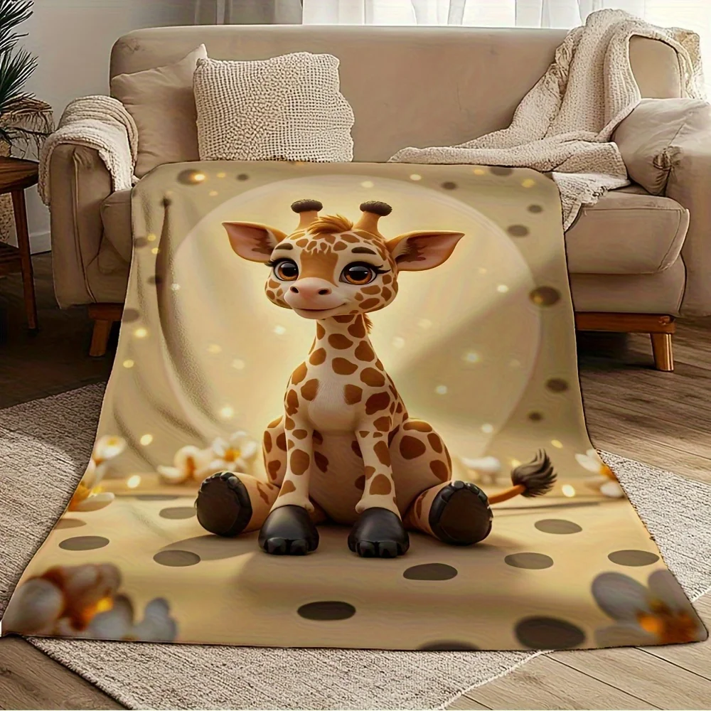 Adorable Giraffe Print Throw Blanket Fleece Plush Lap Blanket for Nursery Decor Kids Baby Cozy Winter Gifts