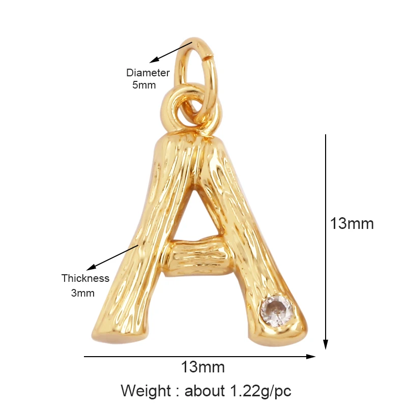 Bamboo Wood Style 18K Gold Plated Initial Name Letter A-Z Charm Pendant Necklace,Trendy Simple Zircon Jewelry Findings Supply