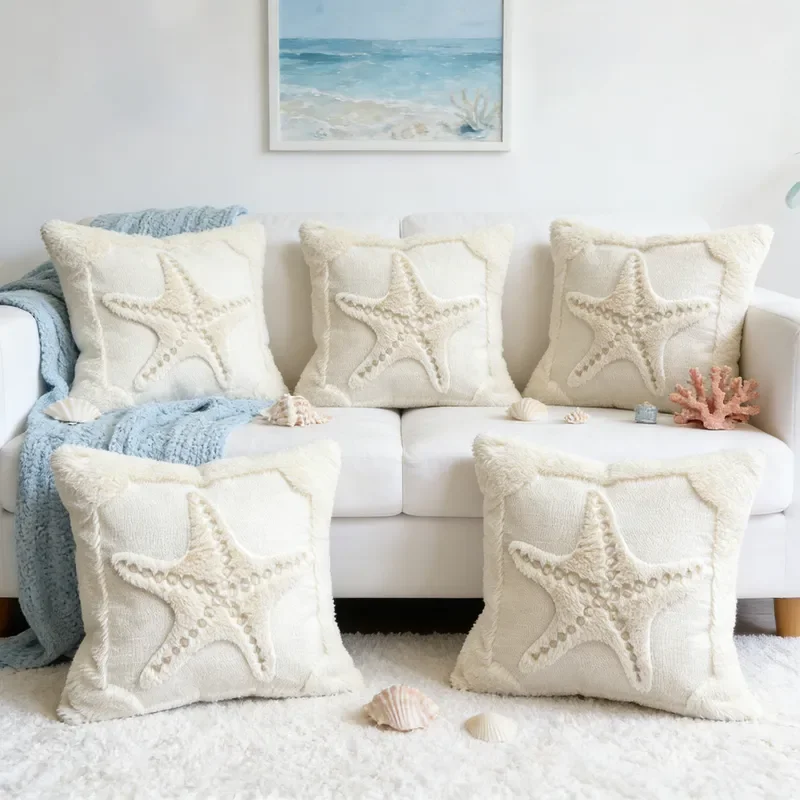Cross-border ocean wind pillow cover embroidered tufted holiday home living room bedside back decoration Amazon special