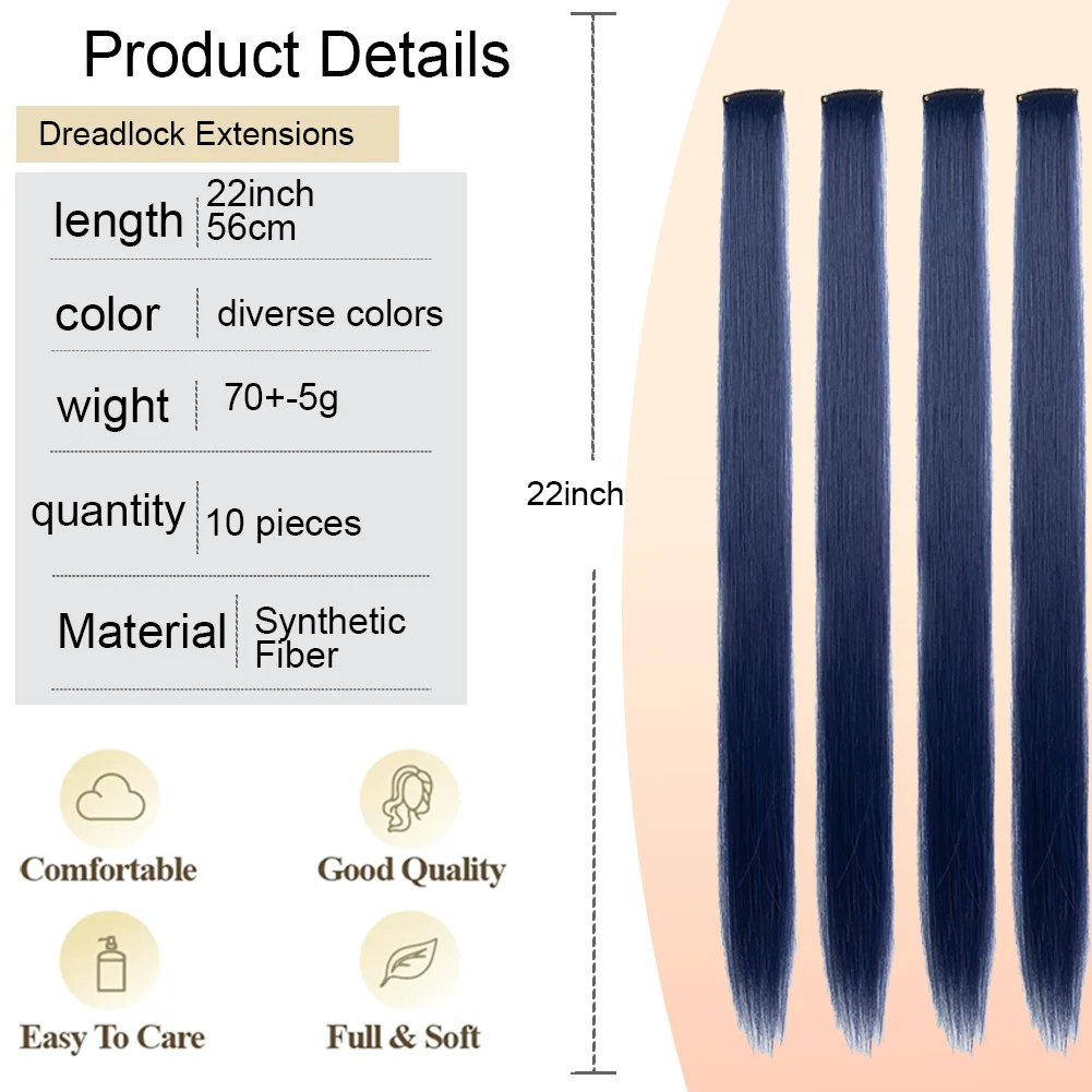 10PCS/Pack Colored Party Highlights Clip in Hair Extensions for Girls 22 Inches Omber colors Straight Hair Synthetic Hairpieces