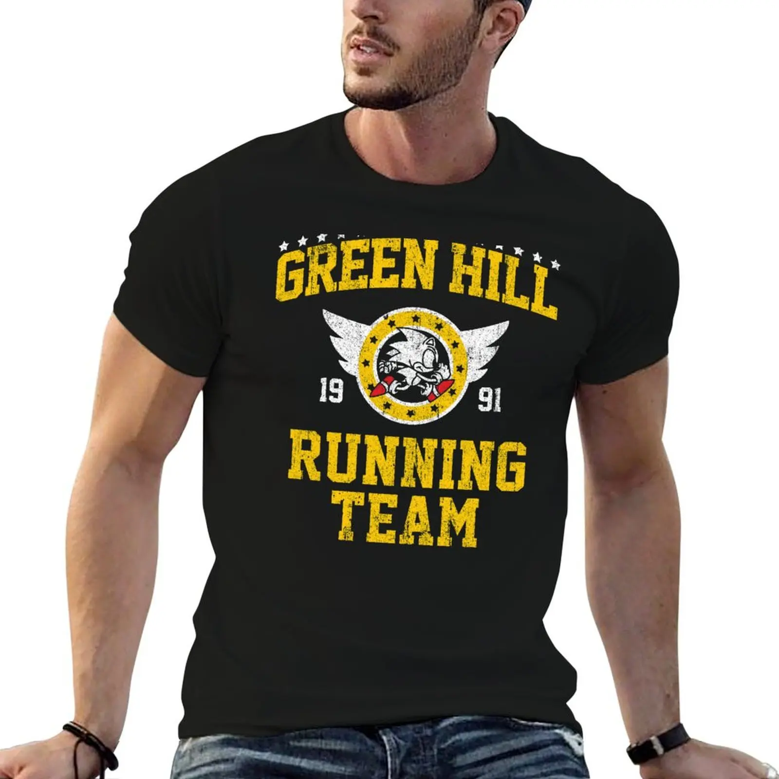 Camiseta del equipo Green Hill Running Team, camiseta gráfica de diseñador para hombre, camisetas para hombre, camiseta divertida de algodón
