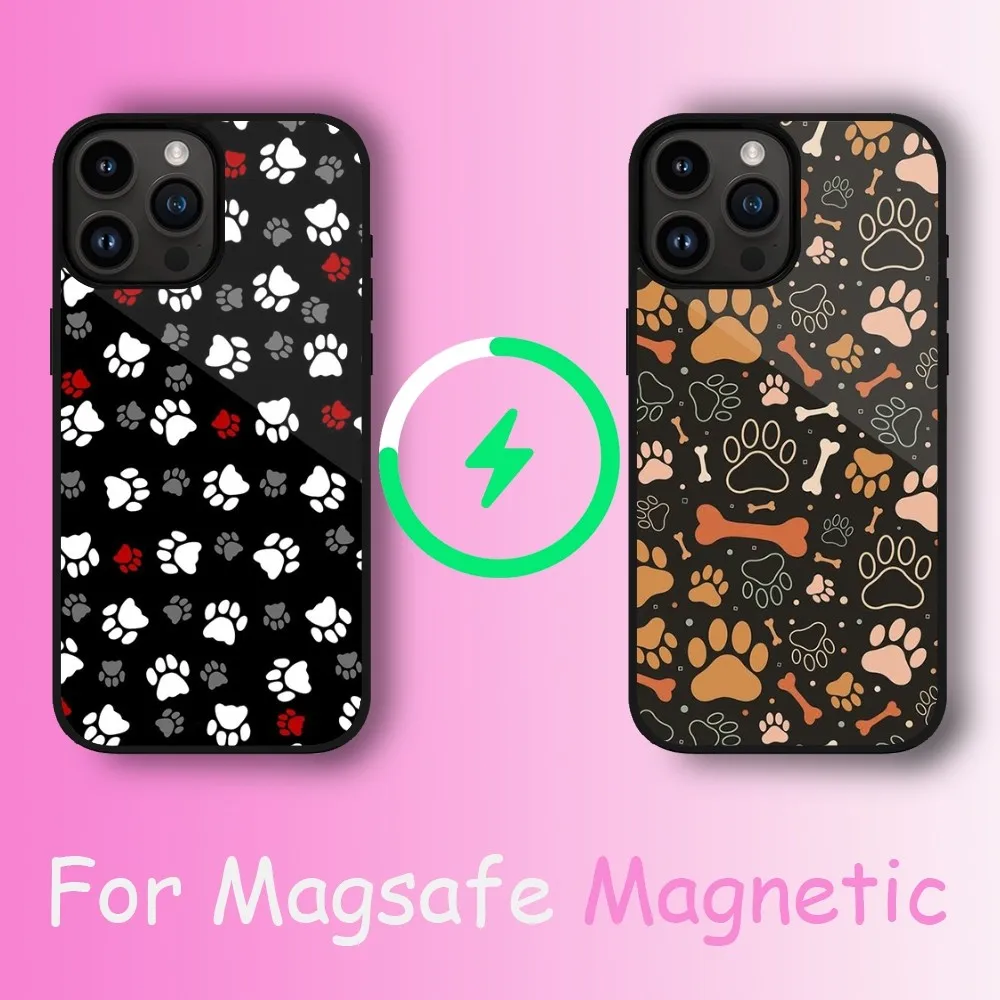 Animal Dog Paw Prints Phone Case For iPhone 11 12 13 14 15 Max Plus Pro Wireless Magnetic Magsafe Charging Shell