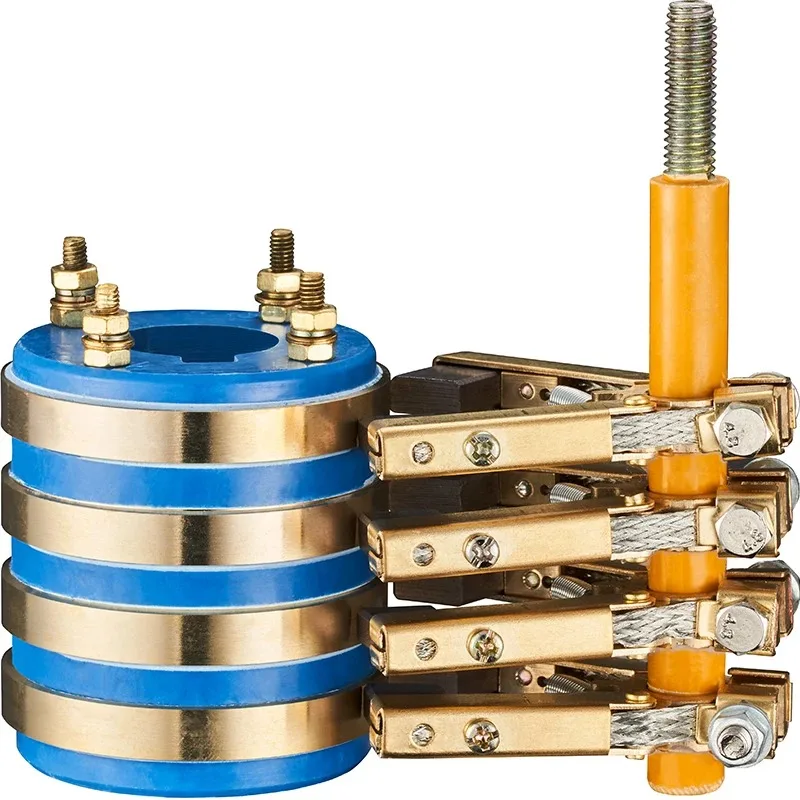 1 SET Four Way Collector Ring Assembly Conductive Slip Ring / Copper Carbon Brush Support / Return Ring Copper