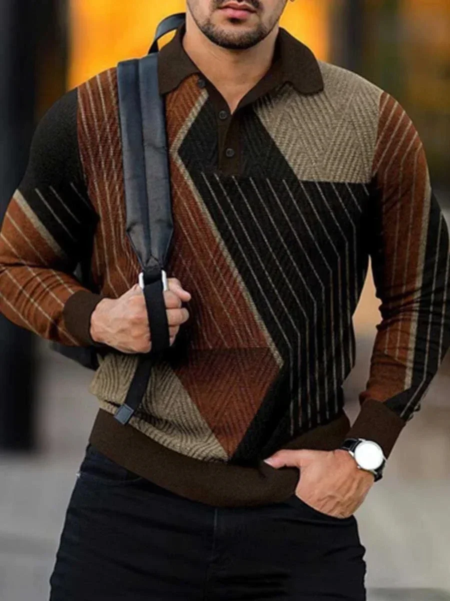 Men's Elegante En Moderne Patchwork Overhemden Long Sleeve Button Polo Shirt