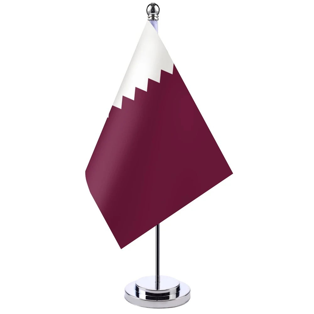 14x21cm Office Desk Flag Of Qatar Banner Boardroom Table Stand Pole The Qatar National Flag Set Meeting Room Decor