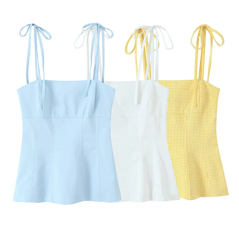 

2025 Women's Sleeveless Backless Bow Strap Decoration Side Zipper Slim Fit Top Sweet And Comfortable Female Streetwear