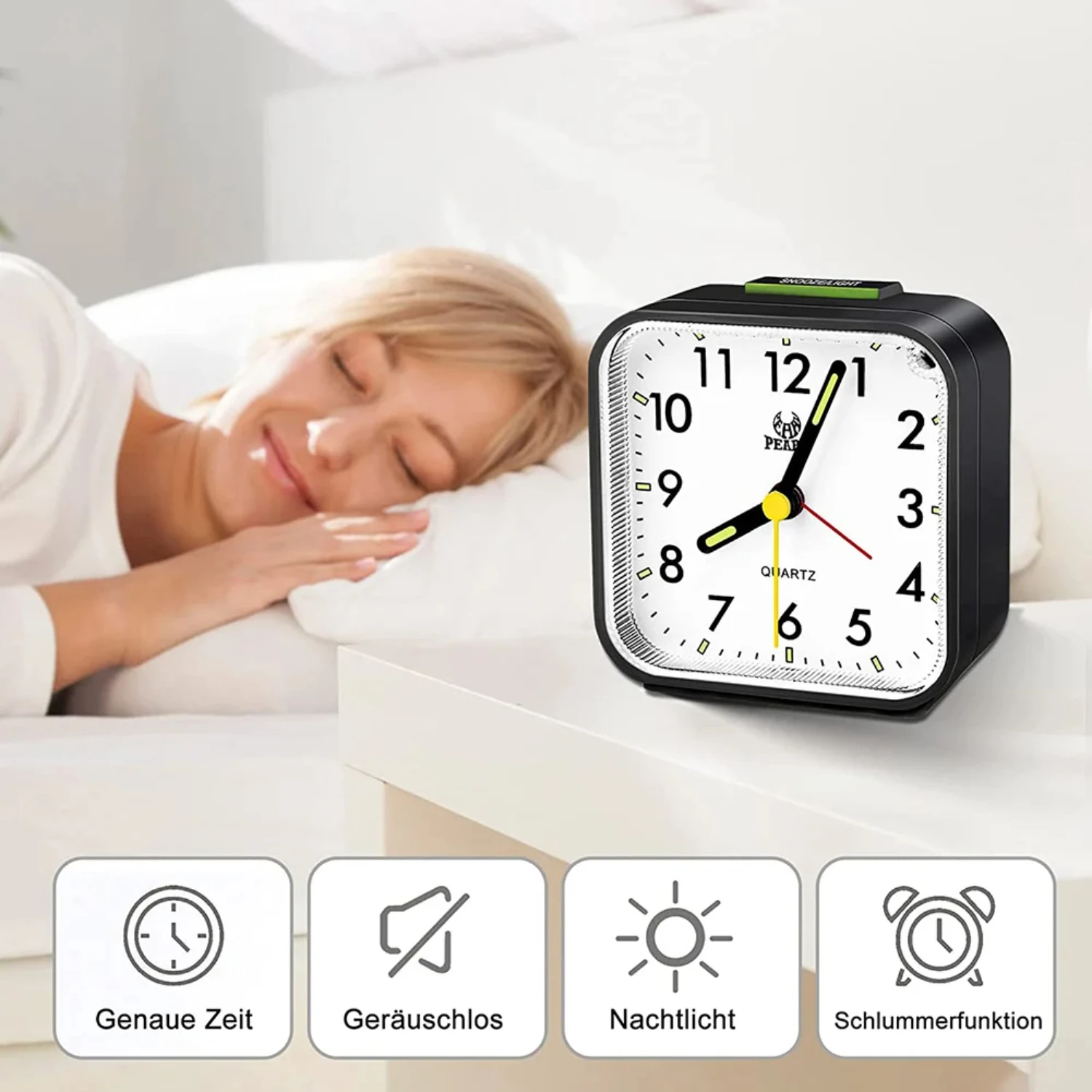 Fashionable and Portable Square Luminous Alarm Clock with Quiet Ticking, Bedside Table Clock Featuring Night Light