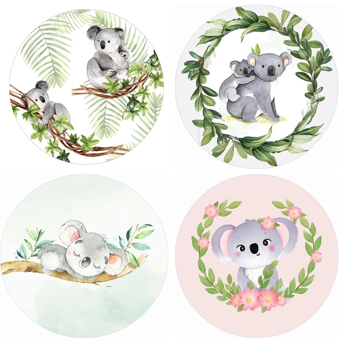 Koala Round Backdrop Kids Birthday Party Fabric Circle Cover Kids Baby Shower Photo Background Banner