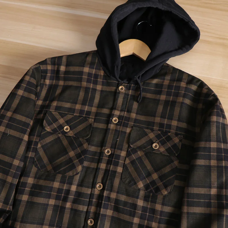 Outono inverno masculino Thiened puro algodão flanela irt sle com capuz jaet casual workwear quente faion urbano suporte ajuste