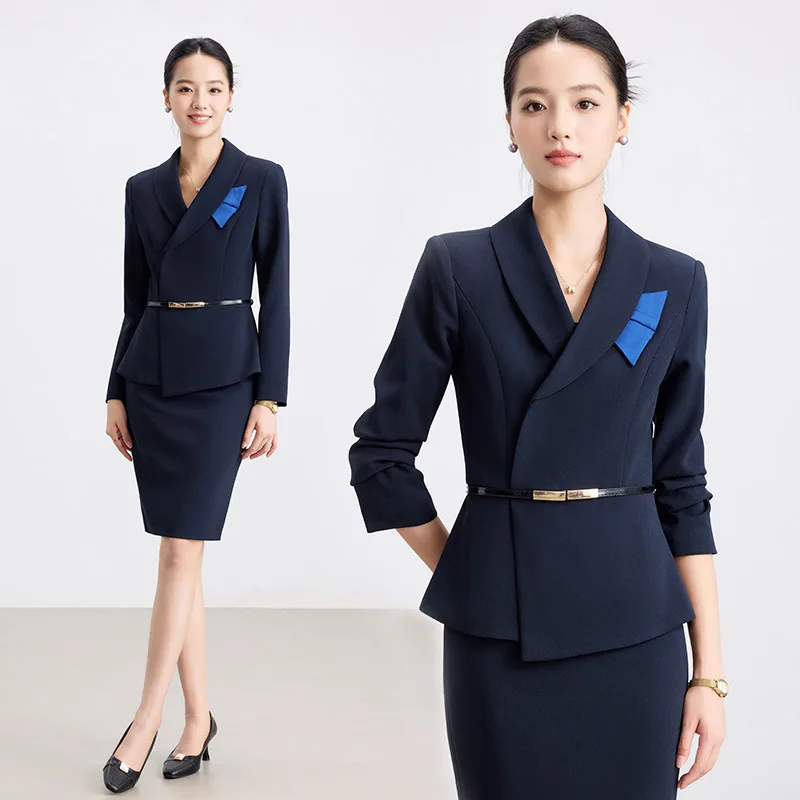 

Элегантный профессиональный костюм для стюардесс премиум-класса, подходит для весны и осени, идеально подходит для работы в отеле или ювелирном магазине.