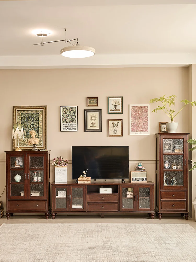 

XL Simple American Country Style Walnut Wood Solid Wood High and Low Wine Cabinet Living Room Furniture TV Cabinet