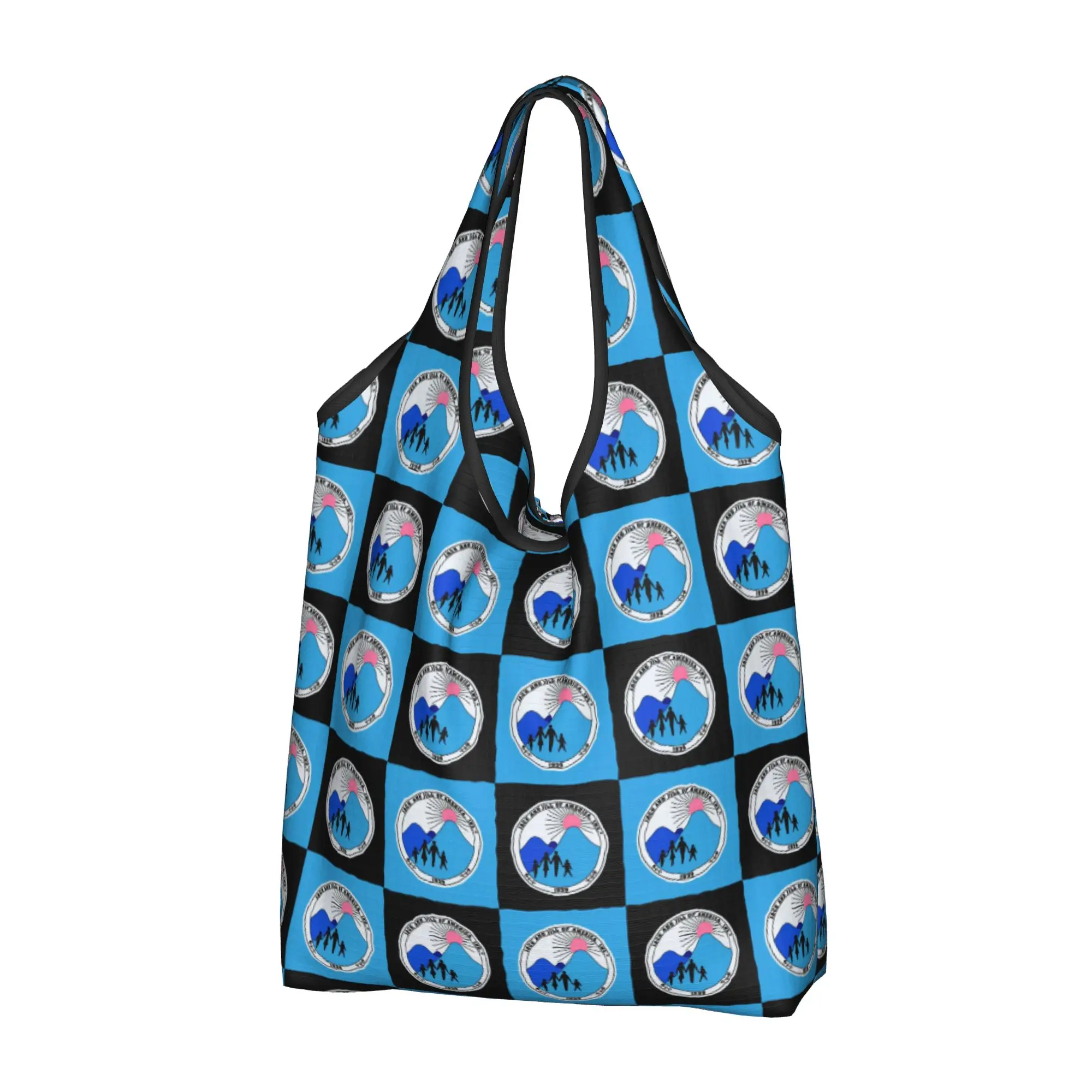 Reusable Jack and Jill of America Checkered Plaid  Shopping Bag Women Tote Bag Portable  Groceries Shopper Bags