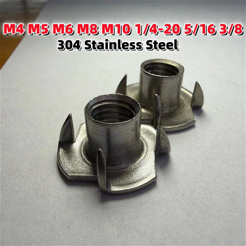 M4 M5 M6 M8 M10 1/4-20 5/16 3/8 304 Stainless Steel Four Claws Prongs Knock In Wood Captive Nut Insert Nuts Speaker Nuts