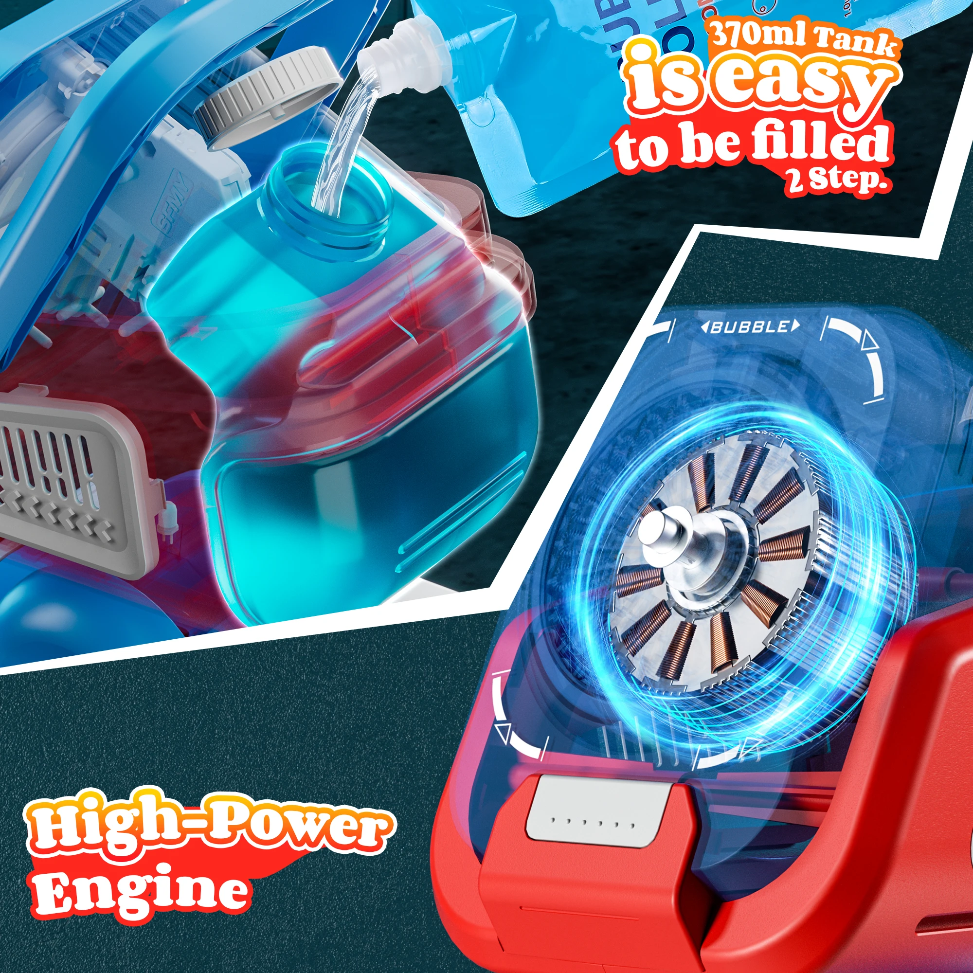 2025 Verbesserte Seifenblasenmaschine mit Fernbedienung, automatischer Drehung und RGB-Leuchten, 1800-mAh-Akku, Typ-C-Aufladung,