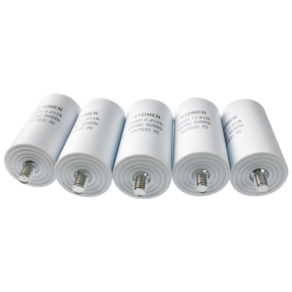 Kapasitor CBB60 AC 450V Kapasitor Pengganti Listrik Sisipan Ganda 4 ~ 60uF dengan Sekrup untuk Kipas Pompa Motor AC ± 5%