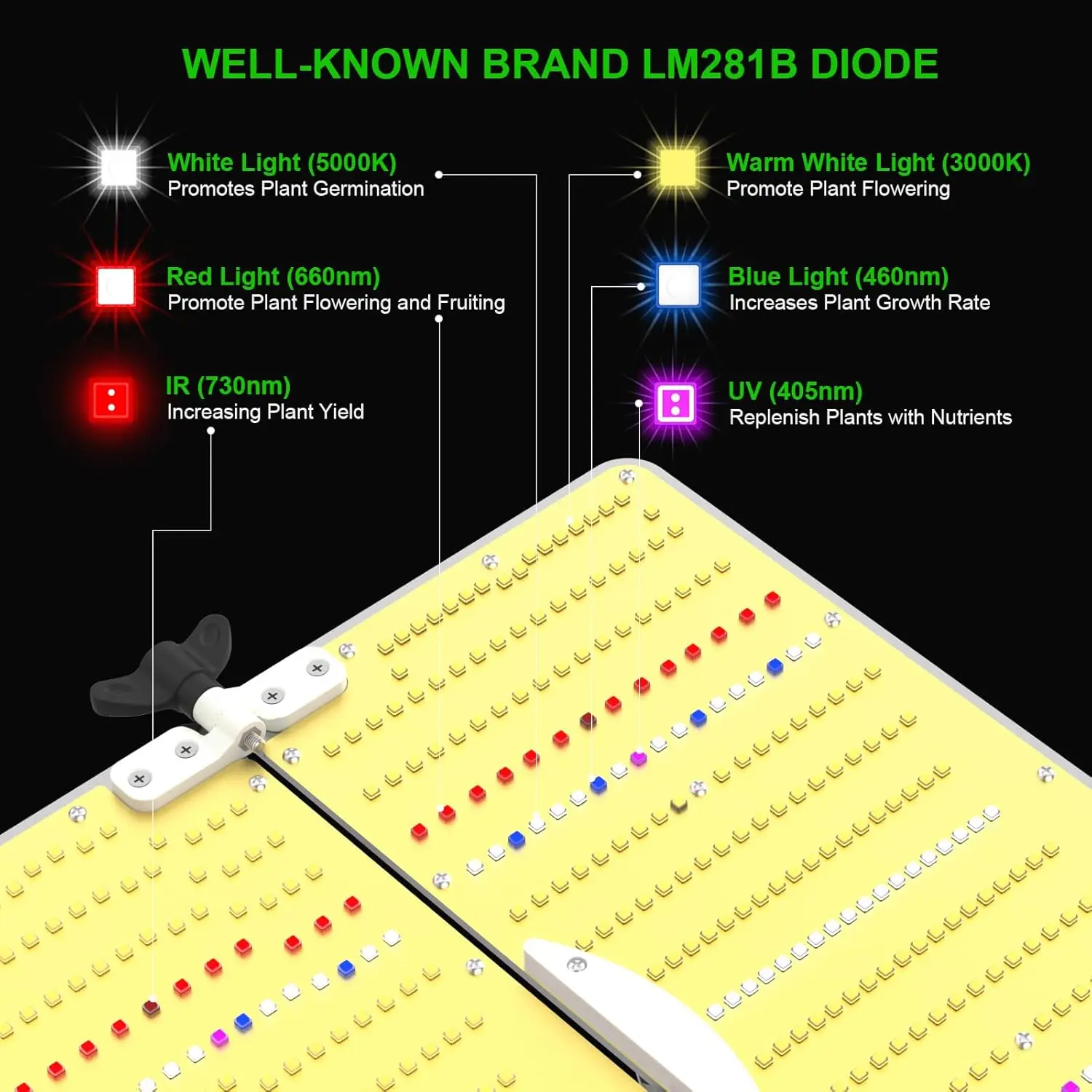 LED Grow Light para planta hidropônica crescer luzes, espectro completo atualizado, crescer luzes, 2024