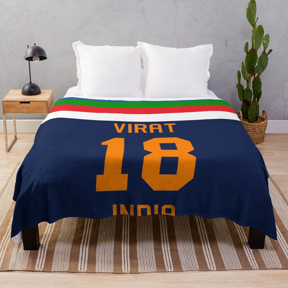 

Virat Kohli 18 New Indian Cricket Jersey Throw Blanket Reusable Durable Soft Blanket for All Seasons