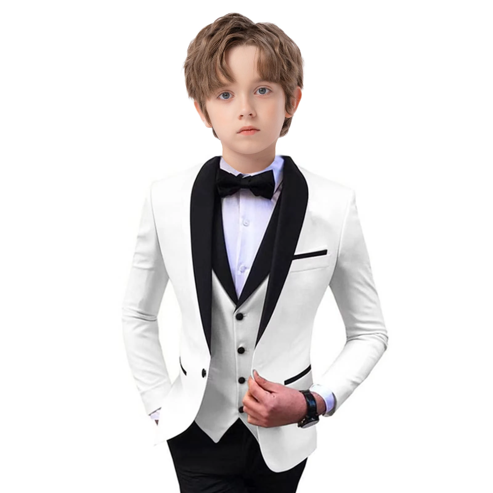 Stylish Slim Fit Boy's Suit Set 3 Pieces Tuxedo For Formal Occasion Blazer Vest And Pants Kids Outfit For Wedding Prom Fast Ship