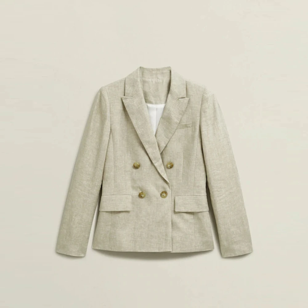 Set di abiti eleganti in lino da 2 pezzi per donna Set di pantaloni giacca con risvolto a punta doppio petto Set di abbigliamento da donna per banchetti da ufficio