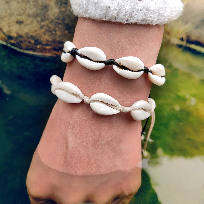 7 Colors Boho Summer Natural Shell Bracelet Holiday Beach Accessories for Girls Handmade Adjustable Anklet Conch Seashell Bangle