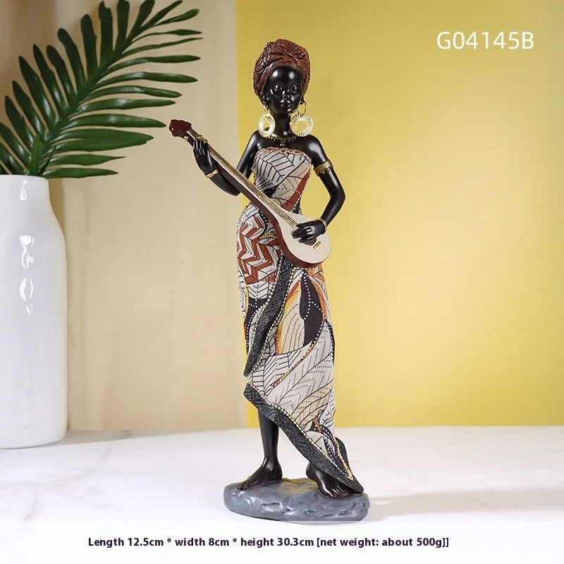Moderne Vintage Afrikanischen Stil Harz Handwerk Ornamente Schwarze Frauen Kunst Skulptur Für Weins Chrank Flur Modell Raum Deko