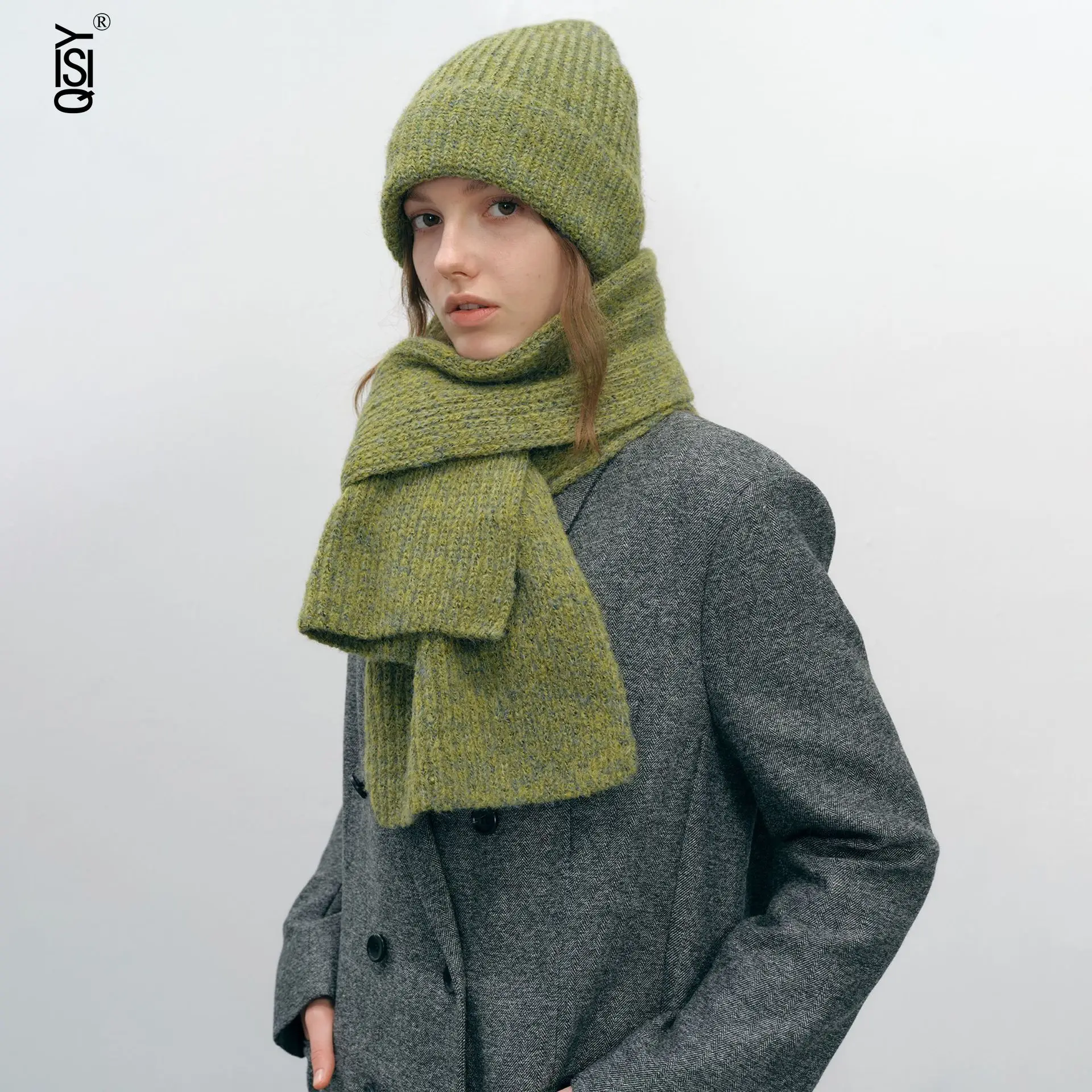 Set Dua Potong Topi dan Syal Rajut Wol Warna Solid Baru, Tebal dan Hangat untuk Musim Gugur dan Musim Dingin