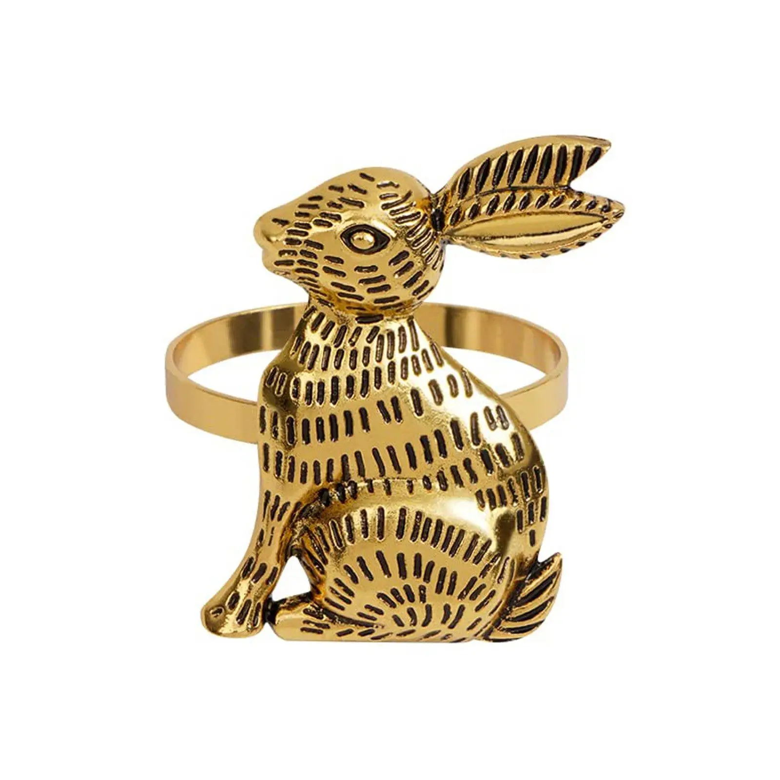 Elegant Animal Napkin Ring Holder with Rabbit Motif for Formal Holiday Events and Casual Family Meals with Metallic Gold Tone