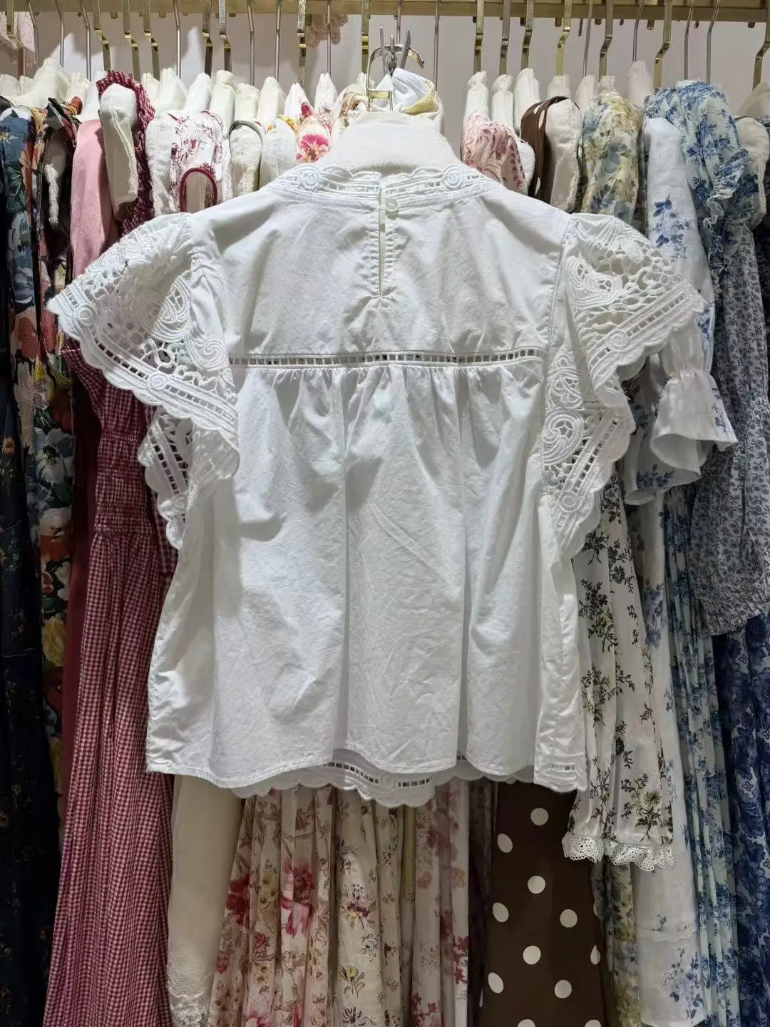Hook Flower Hollow Women Cotton Shirt Summer 2026 Round Neck Flying Sleeve Casual White Blouse Tops - view 2
