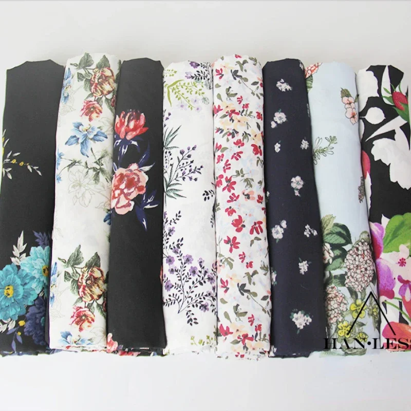 Random Linen Chiffon Fabric Impermeable Thicken Printing Draped Apparel Spring Summer Shirts Dress Wide Leg Pants Scarves Cloth
