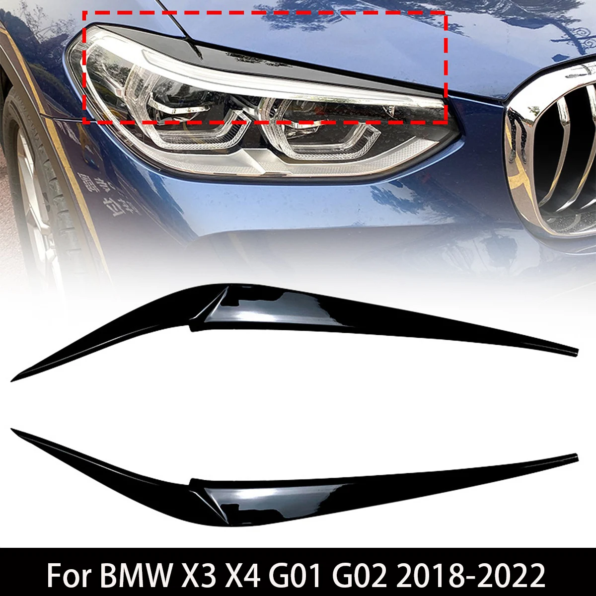 

Car Body Kits Front Headlight Eyelid Eyebrow Trim Black Carbon Fiber Look For BMW X3 X4 G01 G02 2018-2022 Car Accessories