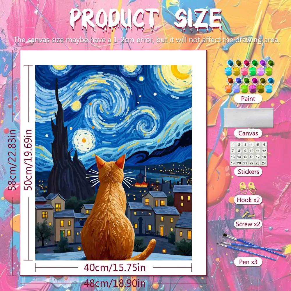 DIY Oil Painting By Numbers Cat Moon Pictures By Numbers Kitten Digital Oil Painting Animal Drawing On Canvas Kits Wall Decor