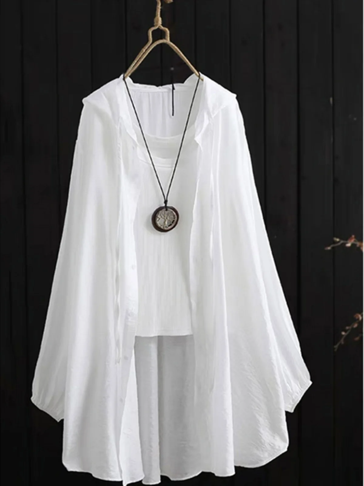 Summer Thin Hat Sun Protection Clothing Women's Mid-Length Long Sve Ice Silk Cotton Linen Open Cardigan Outerwear Top